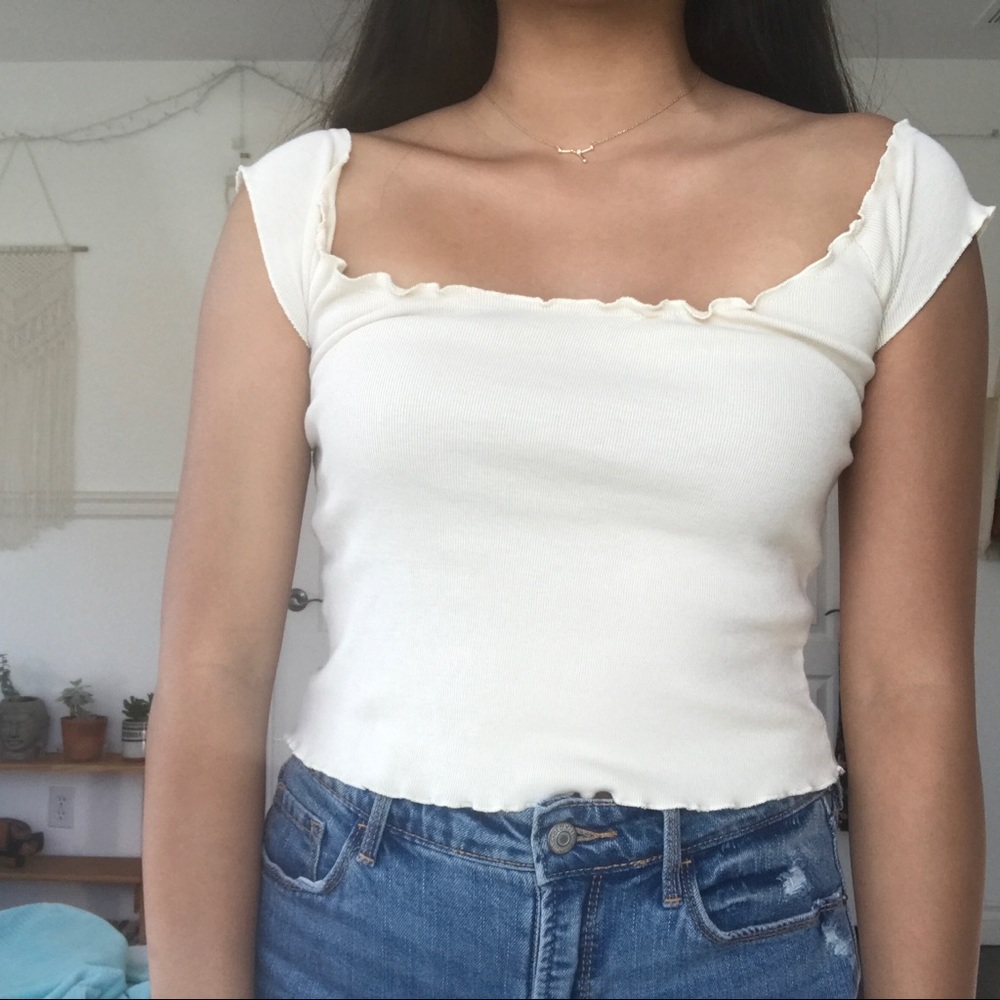 Pacsun off the shoulder lettuce trim yellow top